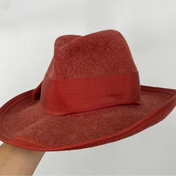 Betmar red wool felt fedora hat. - Picture 3 of 8